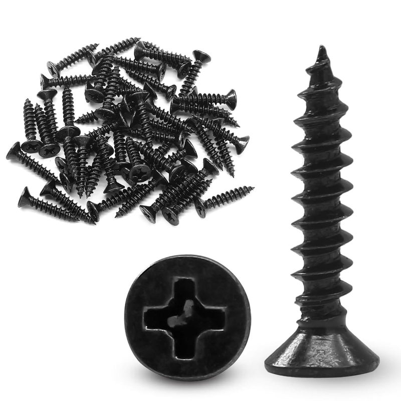Jersvimc #6 x 3/4" Black Wood Screws - 120Pcs Oxide Coated Flat Head Screws, Carbon Steel 18-8 Black Screws Phillips Head Scrws for Wood Drywall Plastic Metal - Image 1